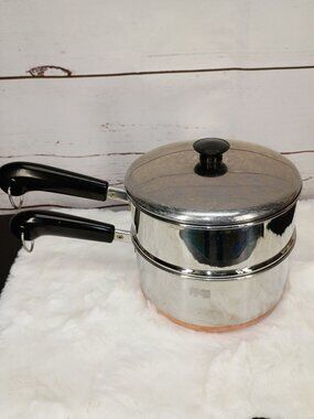Revere Ware 2 Qt Copper Bottom Stainless Steel Double Boiler With Lid USA